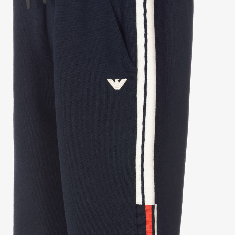 Emporio Armani-بنطلون رياضي مقلم قطن لون كحلي للأولاد | Childrensalon Outlet