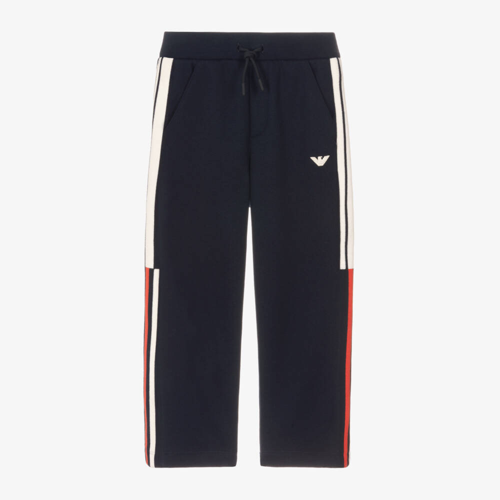 Emporio Armani-Boys Navy Cotton Joggers with Stripes | Childrensalon Outlet