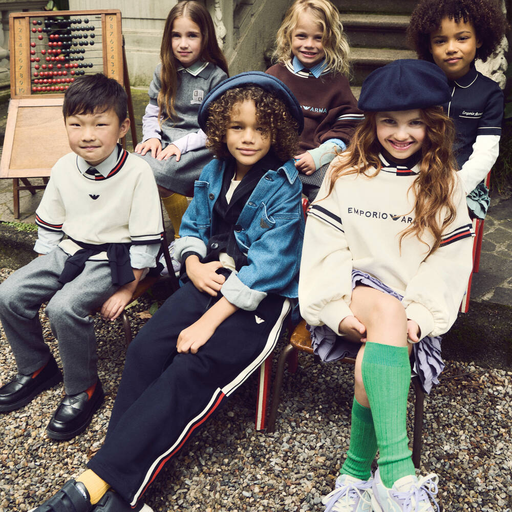 Emporio Armani-بنطلون رياضي مقلم قطن لون كحلي للأولاد | Childrensalon Outlet