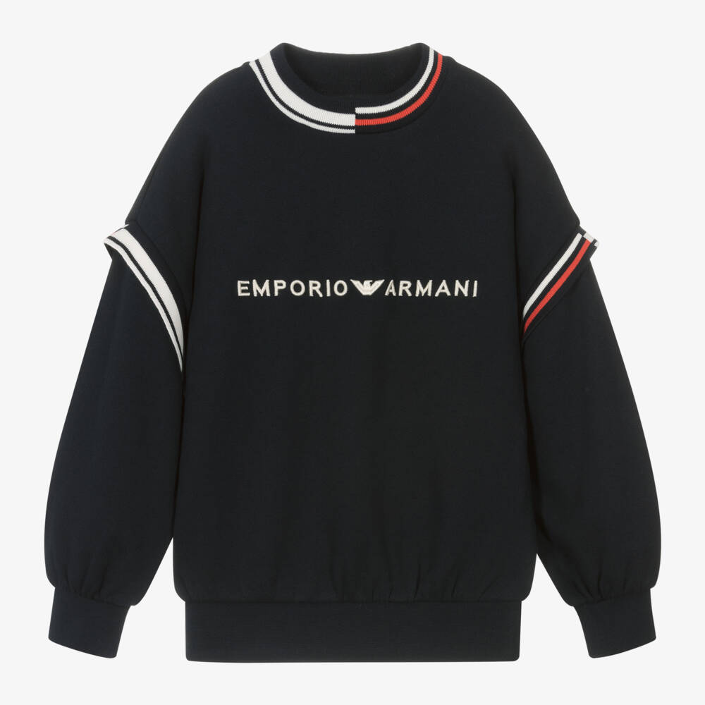 Emporio Armani-سويتشيرت قطن لون أزرق للأولاد | Childrensalon Outlet