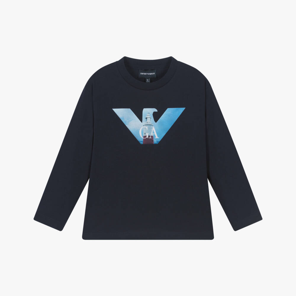 Emporio Armani-Футболка синий хлопковая с маяком для мальчиков | Childrensalon Outlet
