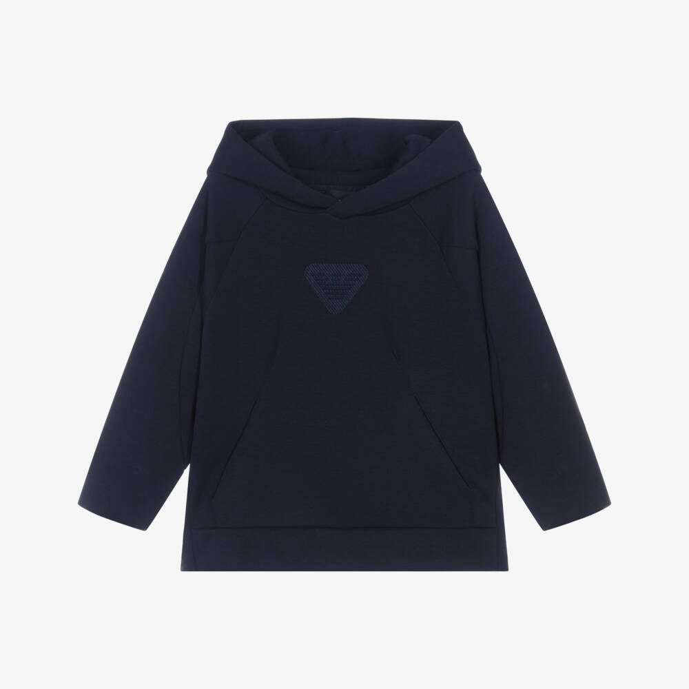 Emporio Armani-هودي قطن أزرق داكن بشعار للأولاد | Childrensalon Outlet