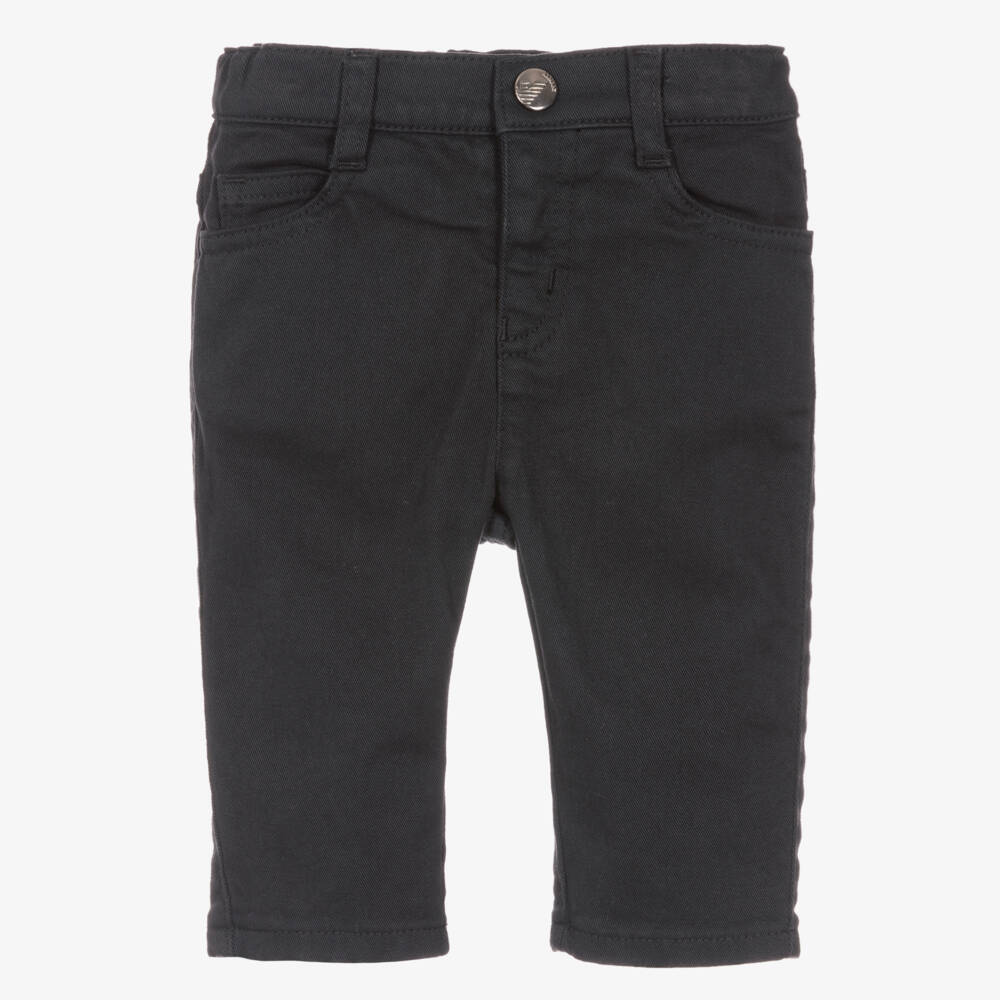 Emporio Armani-Boys Navy Cotton Twill Trousers | Childrensalon Outlet