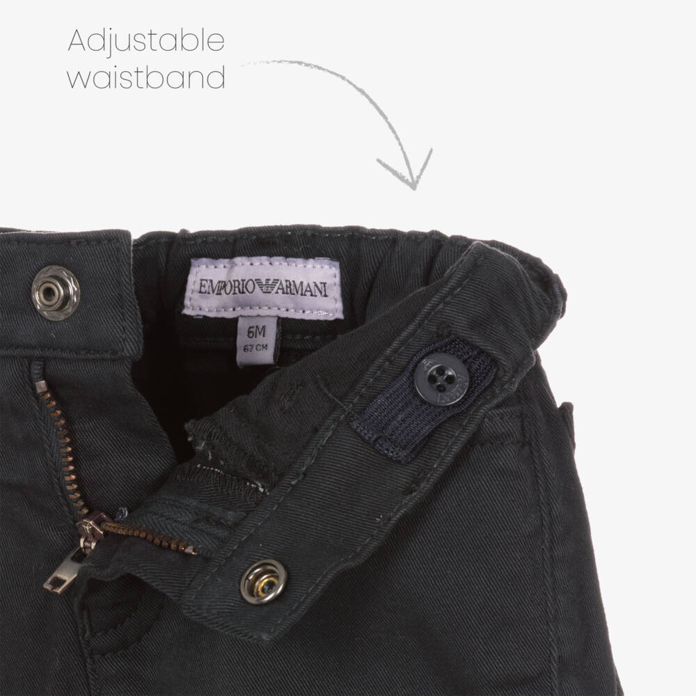 Emporio Armani-Boys Navy Cotton Twill Trousers | Childrensalon Outlet