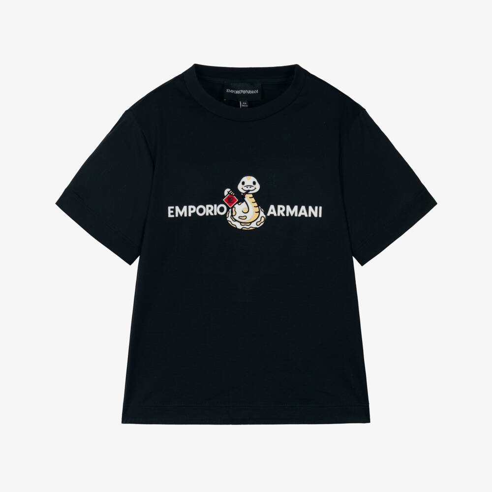Emporio Armani-Праздничная футболка синий с змеей для мальчиков | Childrensalon Outlet