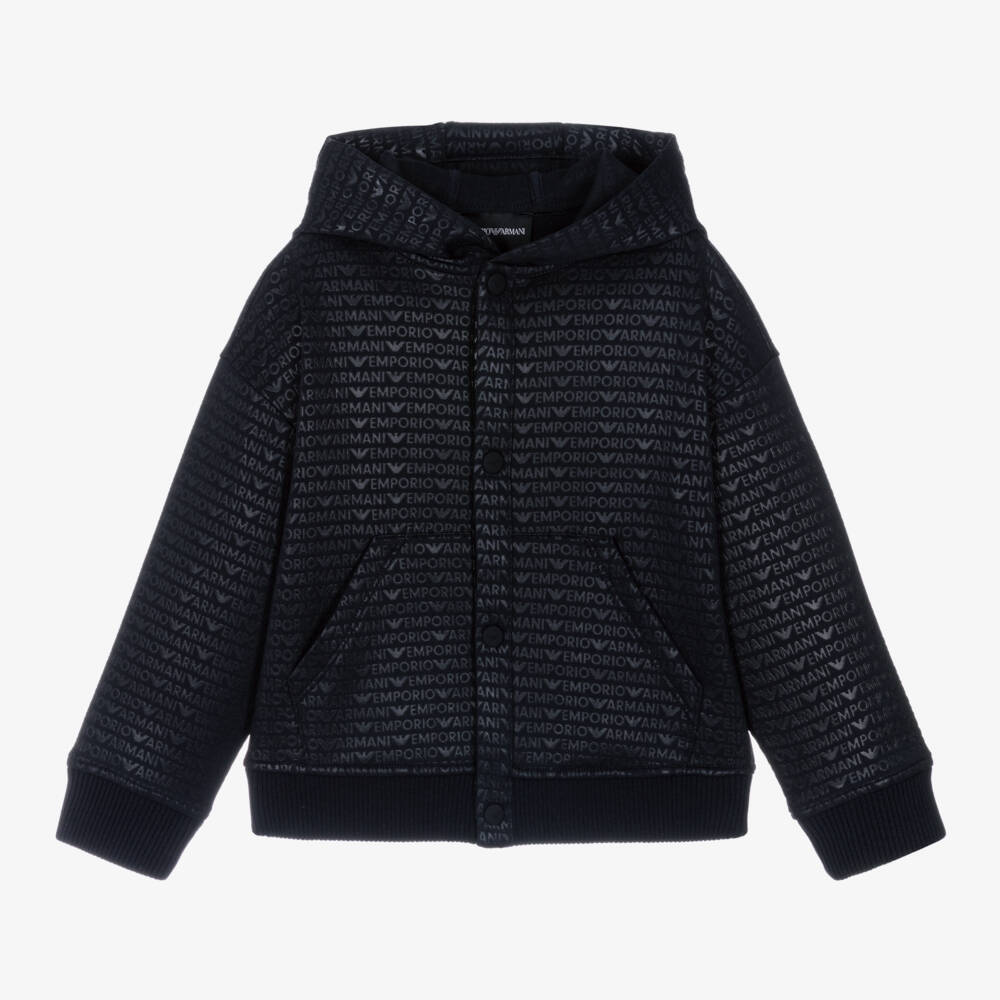 Emporio Armani-Boys Navy Hooded Jersey Cardigan | Childrensalon Outlet