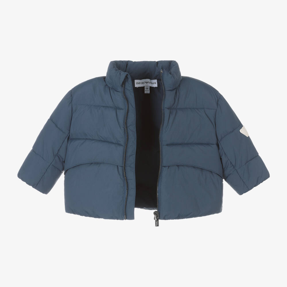 Emporio Armani-Boys Navy Hooded Puffer Coat | Childrensalon Outlet