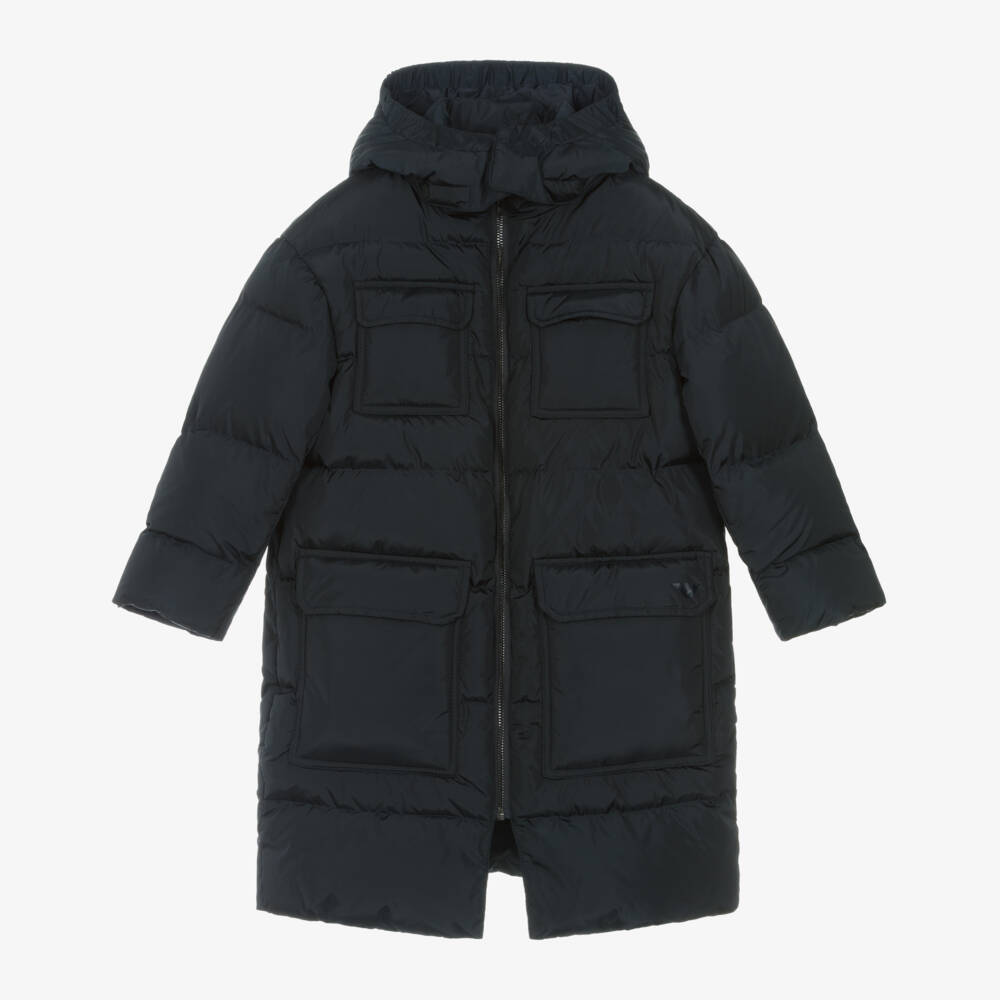 Emporio Armani-Boys Navy Hooded Puffer Jacket | Childrensalon Outlet