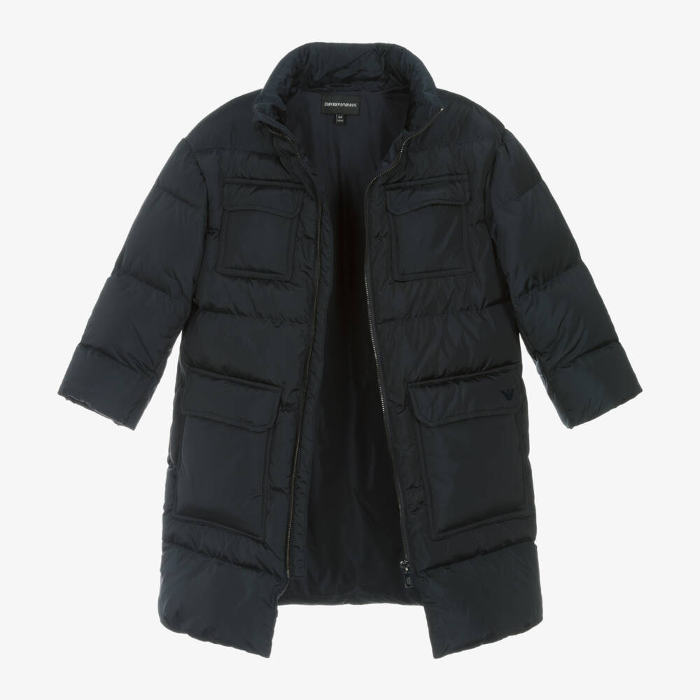 Emporio Armani-Boys Navy Hooded Puffer Jacket | Childrensalon Outlet