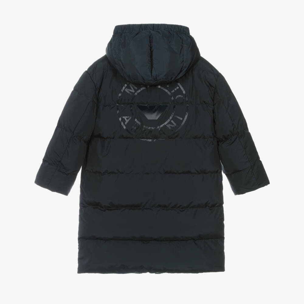 Emporio Armani-Boys Navy Hooded Puffer Jacket | Childrensalon Outlet