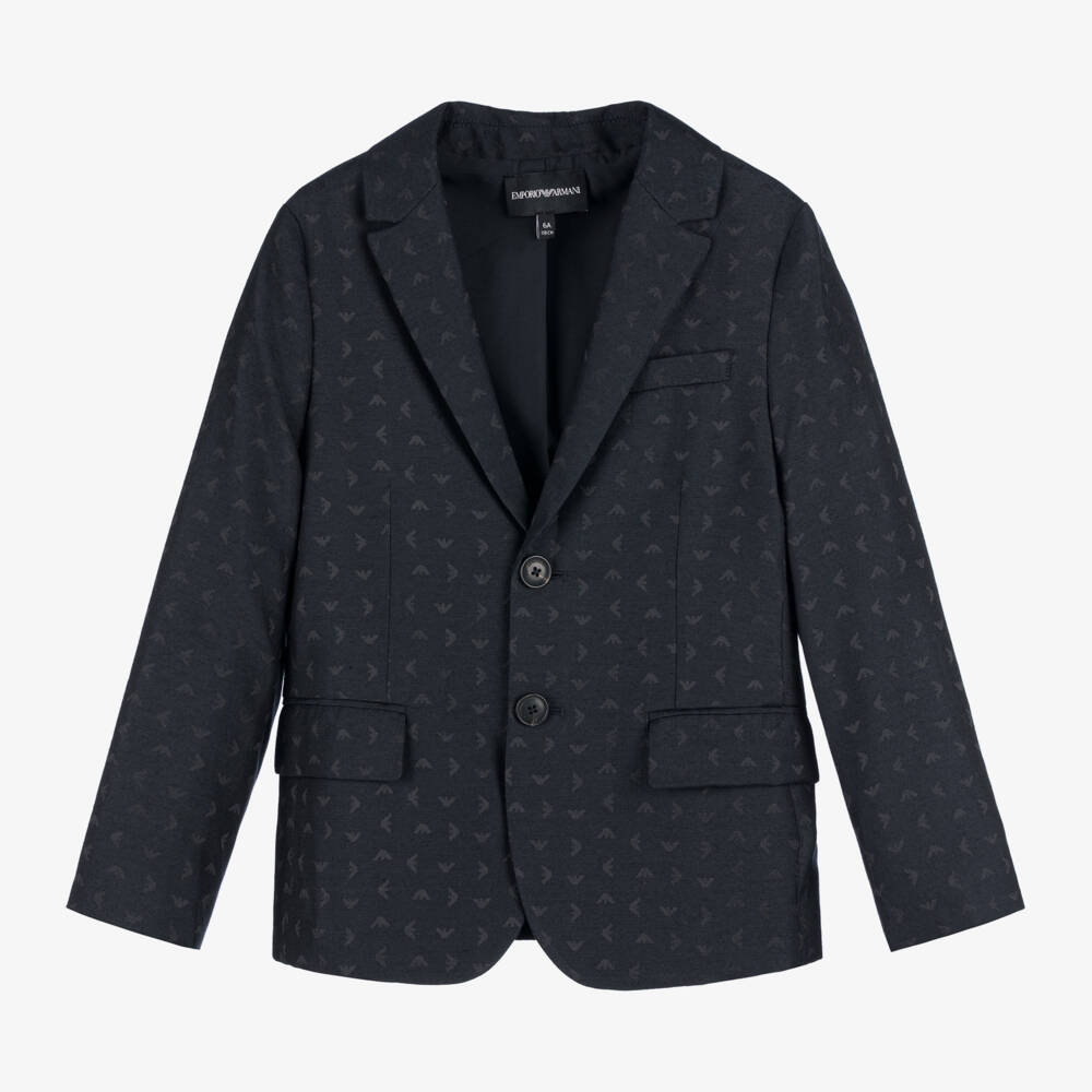 Emporio Armani-Boys Navy Jacquard Eagle Jacket | Childrensalon Outlet