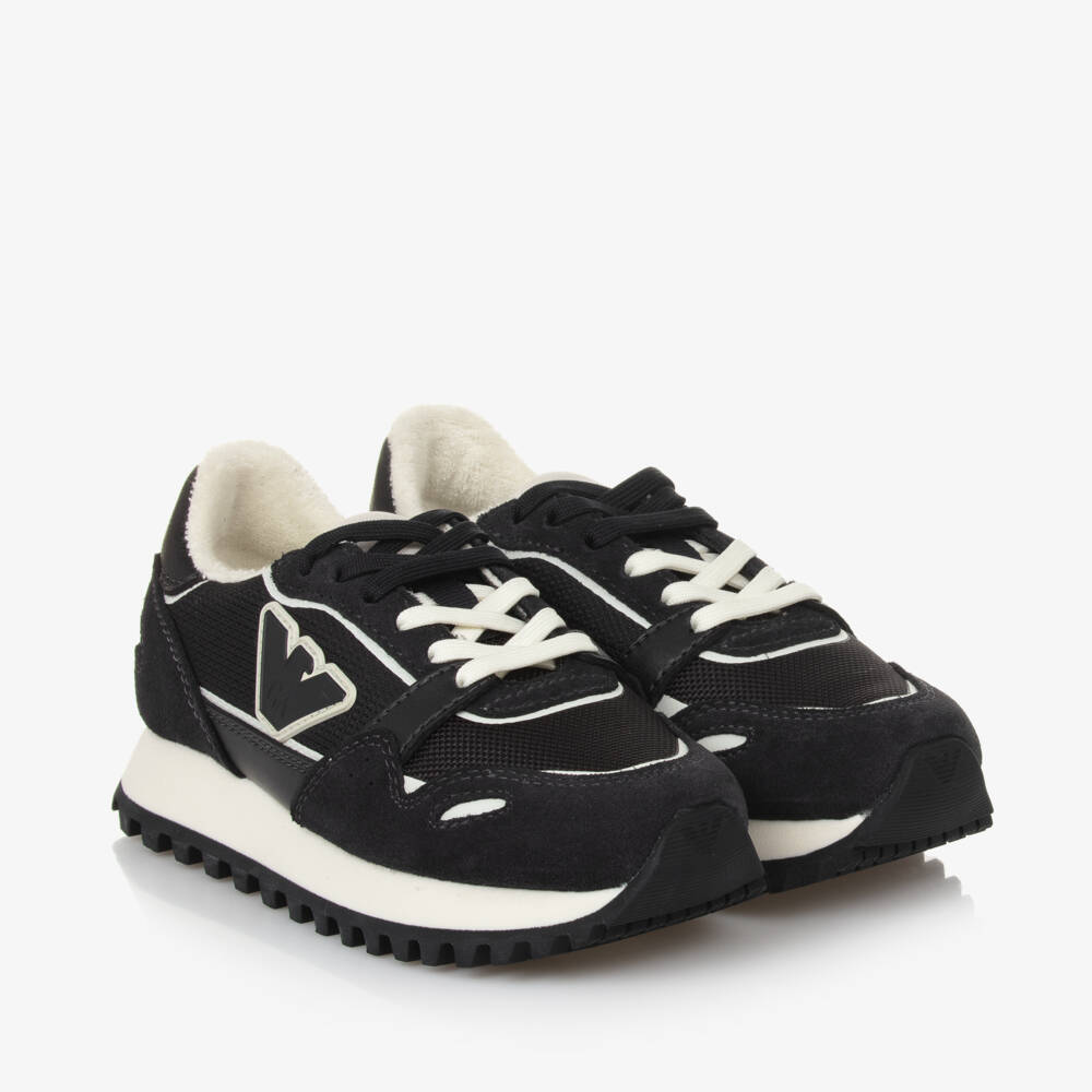 Emporio Armani-Boys Navy Leather & Mesh Sneakers | Childrensalon Outlet