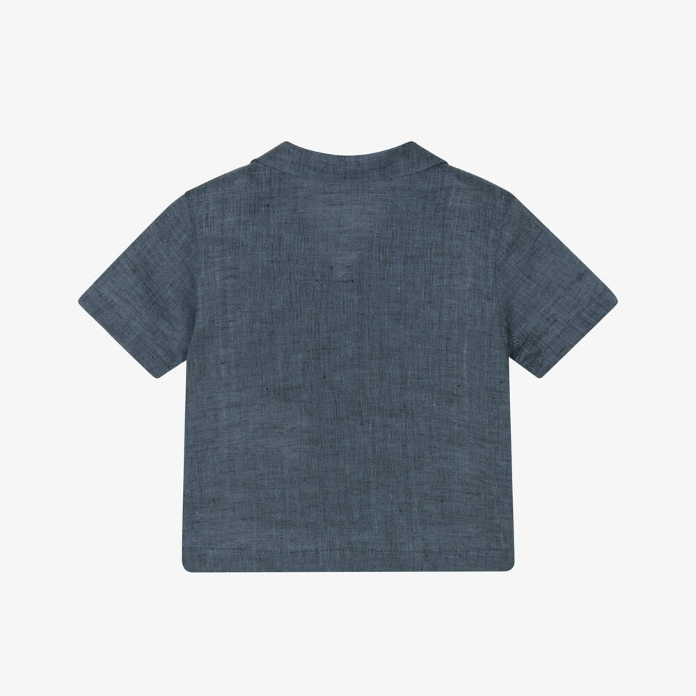 Emporio Armani-Boys Navy Linen Button-Up Shirt | Childrensalon Outlet