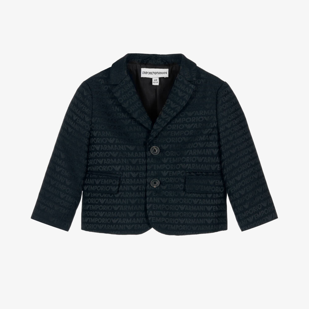 Emporio Armani-Boys Navy Logo Jacquard Blazer | Childrensalon Outlet