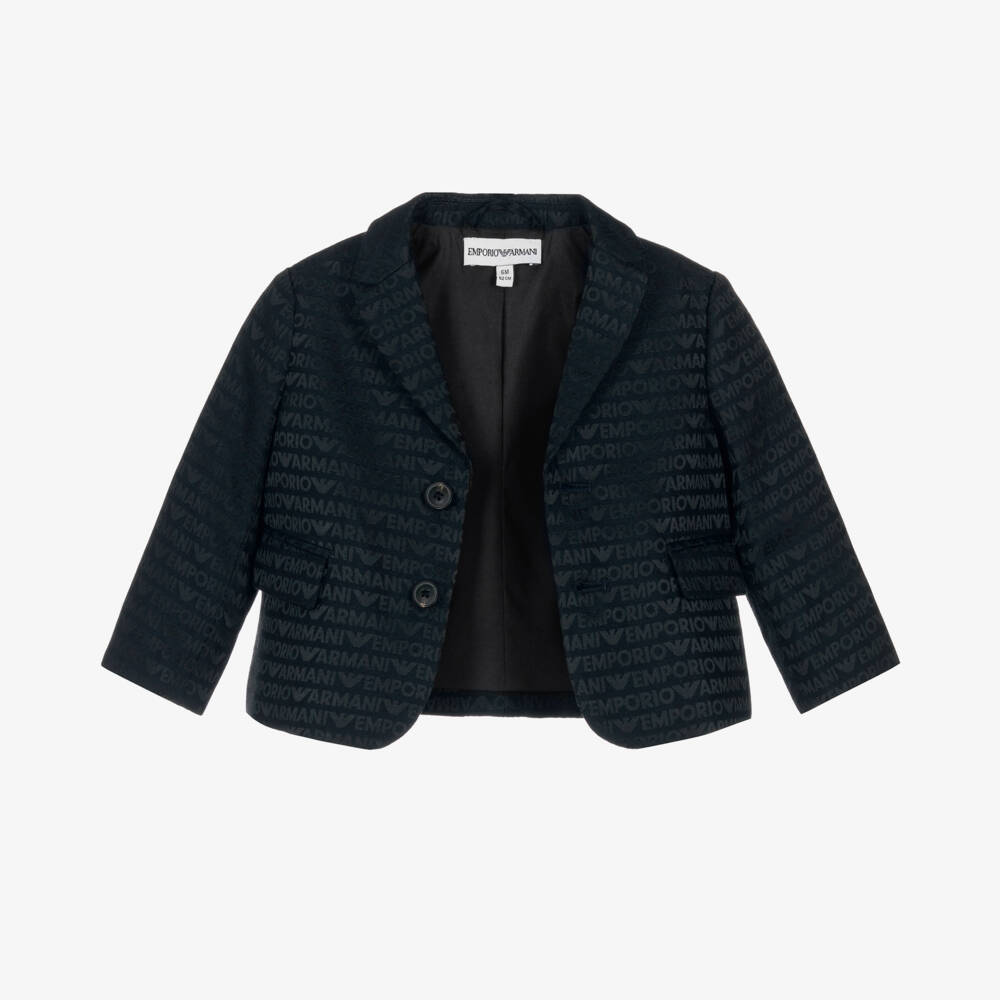 Emporio Armani-Boys Navy Logo Jacquard Blazer | Childrensalon Outlet