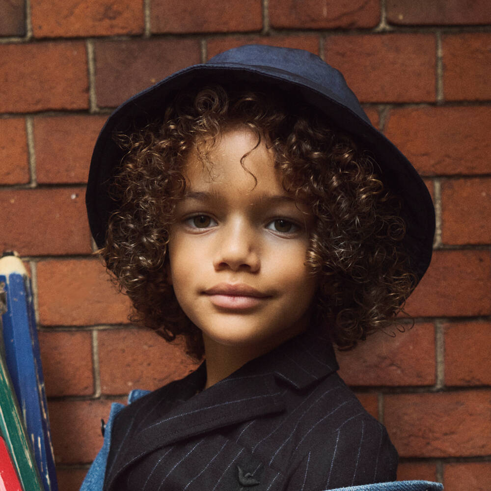 إEmporio Armani-قبعة باكت بطبعة شعارلون كحلي | Childrensalon Outlet