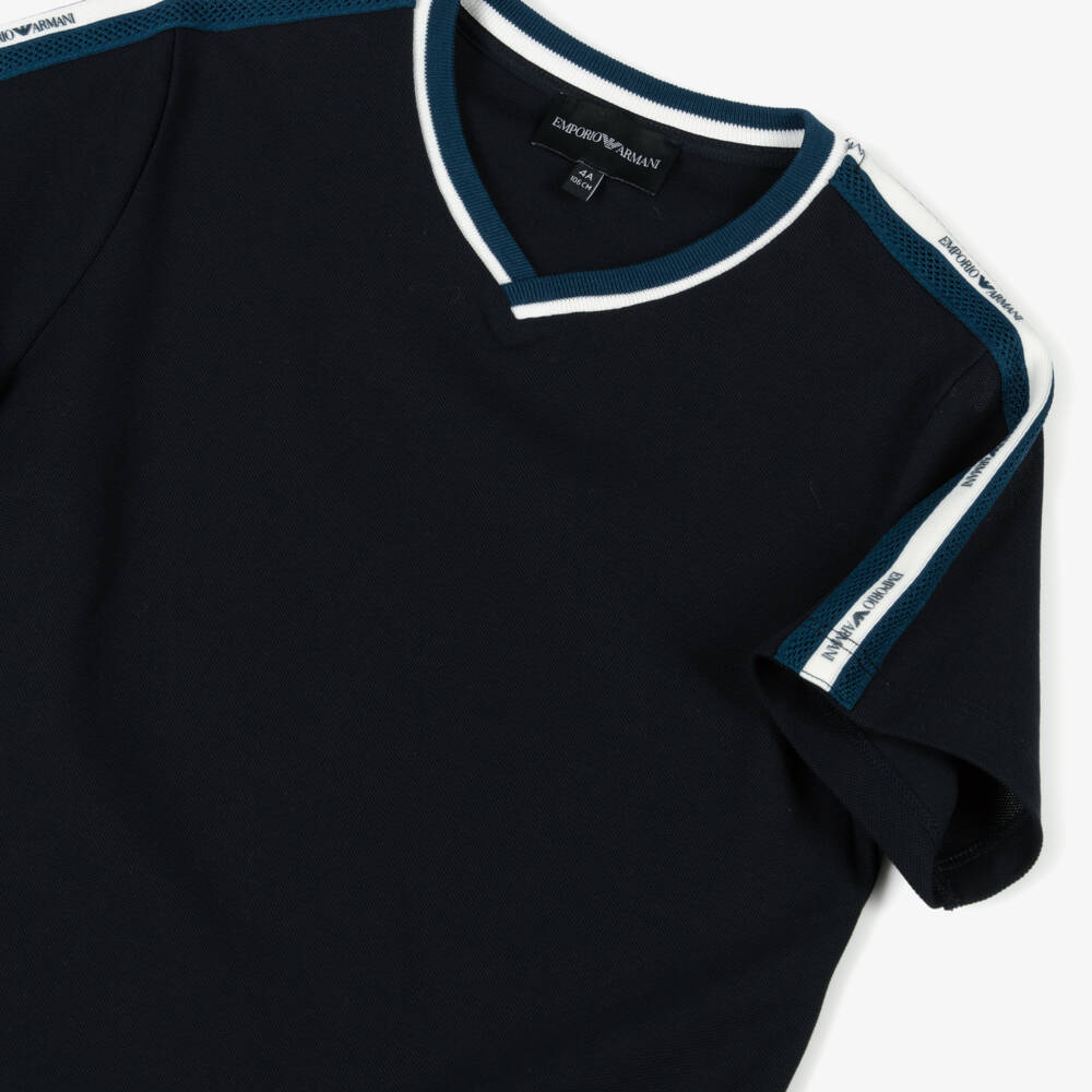 Emporio Armani-Boys Navy Piqué Logo Tee | Childrensalon Outlet