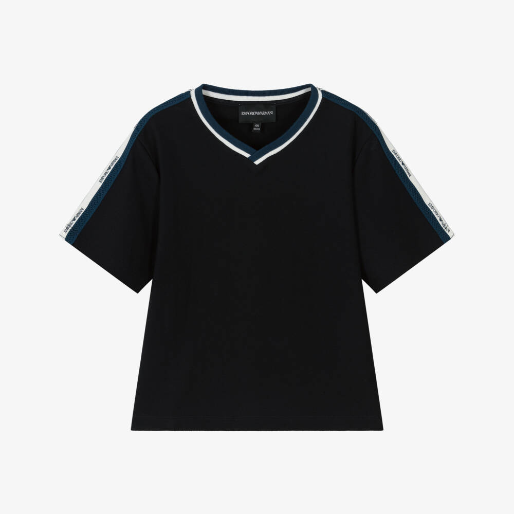 Emporio Armani-تيشيرت بولو أزرق داكن للأولاد بشعار مميز | Childrensalon Outlet