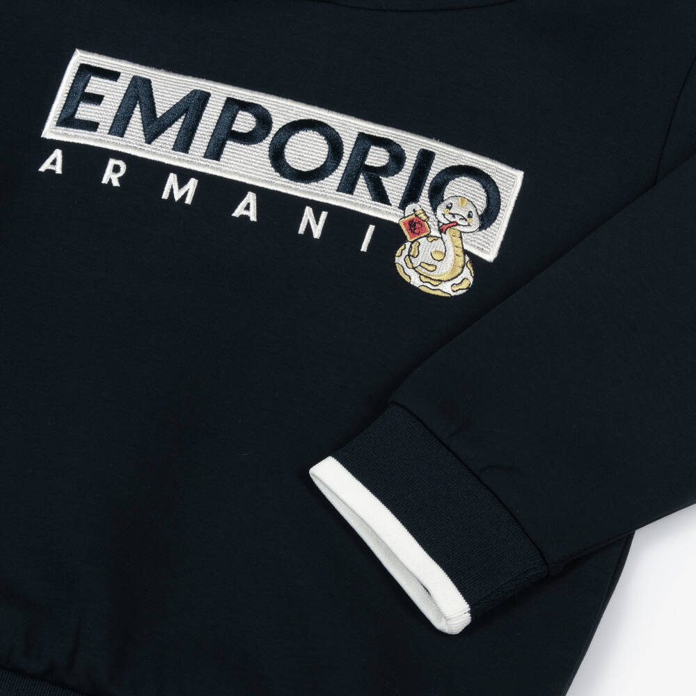 Emporio Armani-Boys Navy Serpent Embroidery Hoodie | Childrensalon Outlet