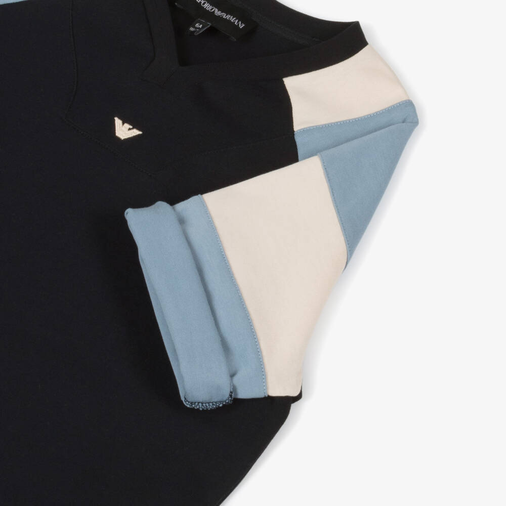 Emporio Armani-Boys Navy Striped Cotton Tee | Childrensalon Outlet