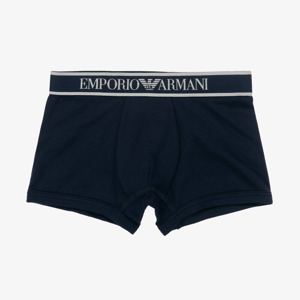 Emporio Armani-Boys Navy & White Cotton Boxers | Childrensalon Outlet