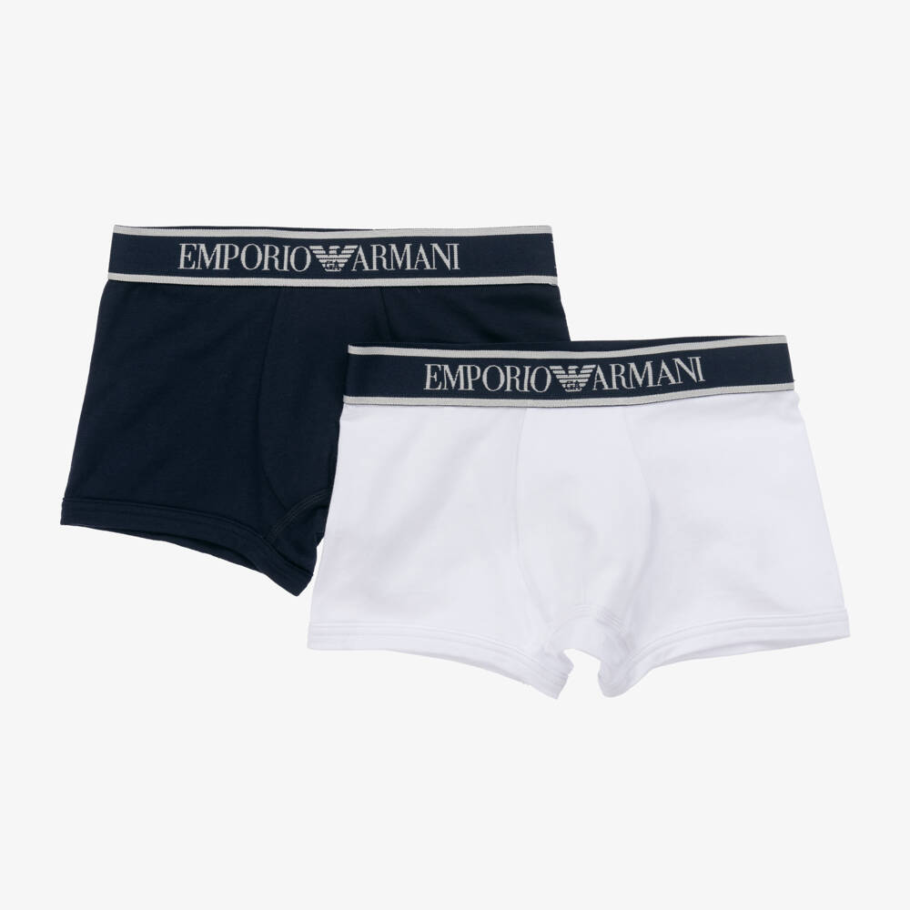 Emporio Armani-Boys Navy & White Cotton Boxers | Childrensalon Outlet