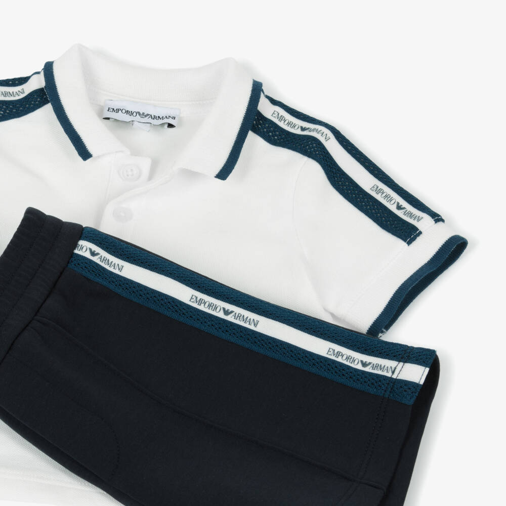 Emporio Armani-Boys Navy & White Polo Short Set | Childrensalon Outlet