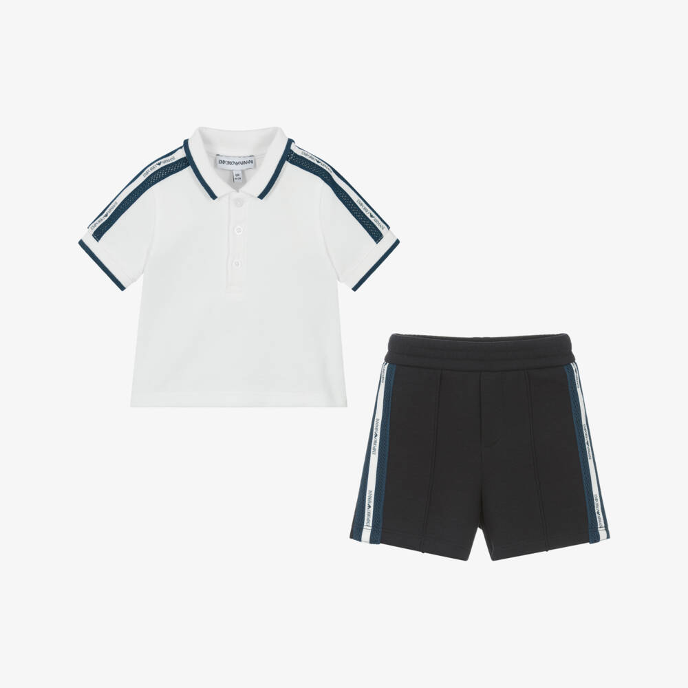 Emporio Armani-Boys Navy & White Polo Short Set | Childrensalon Outlet
