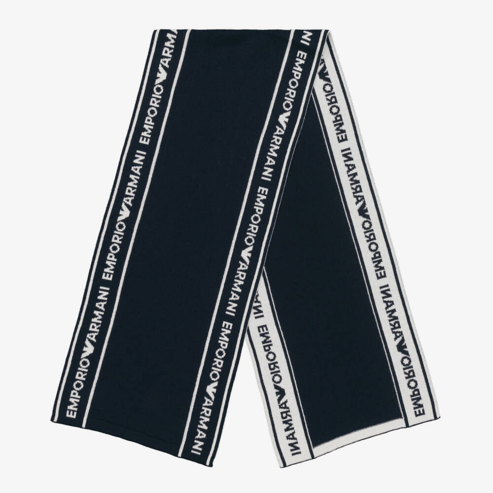 Emporio Armani-Boys Navy Wool Blend Scarf | Childrensalon Outlet