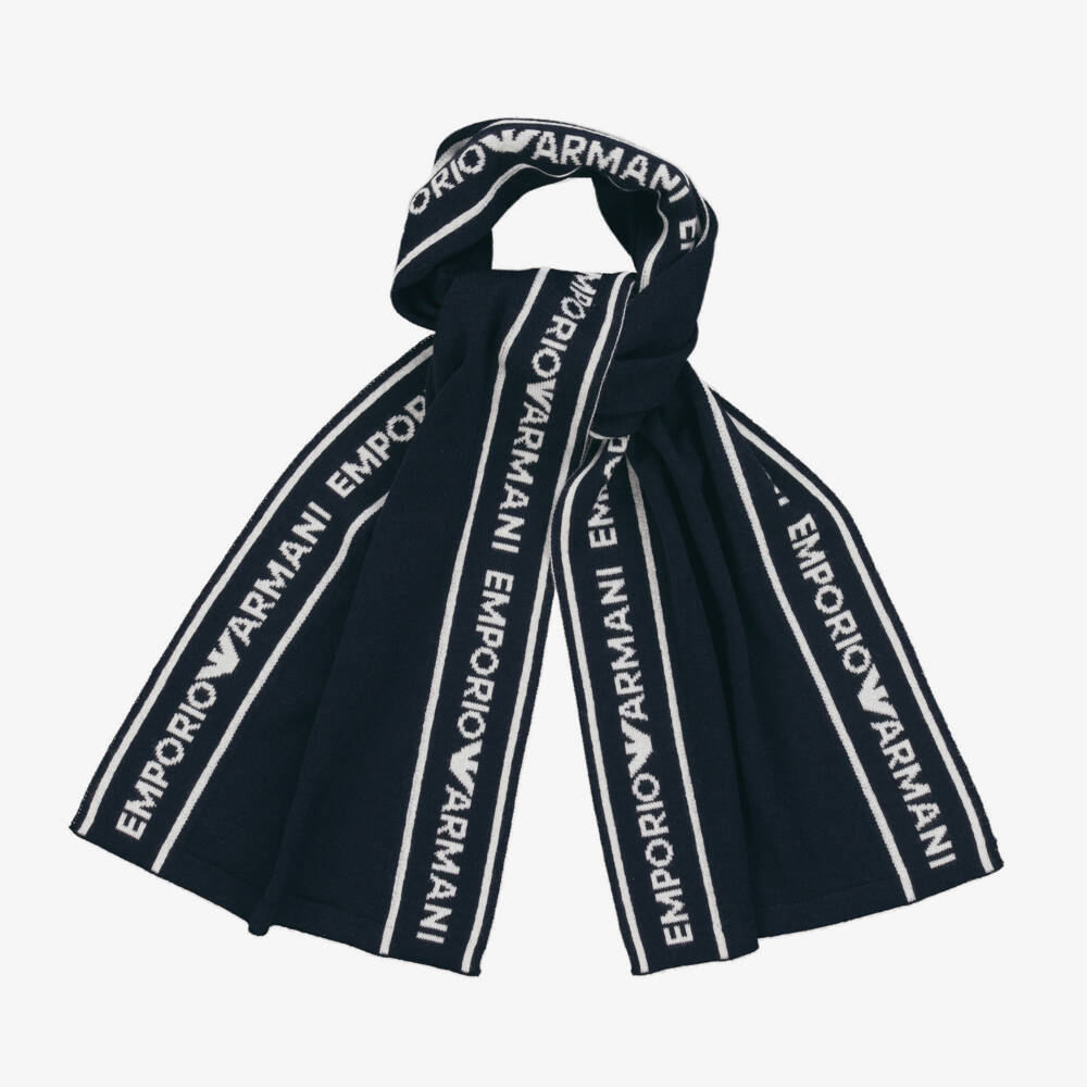 Emporio Armani-Boys Navy Wool Blend Scarf | Childrensalon Outlet