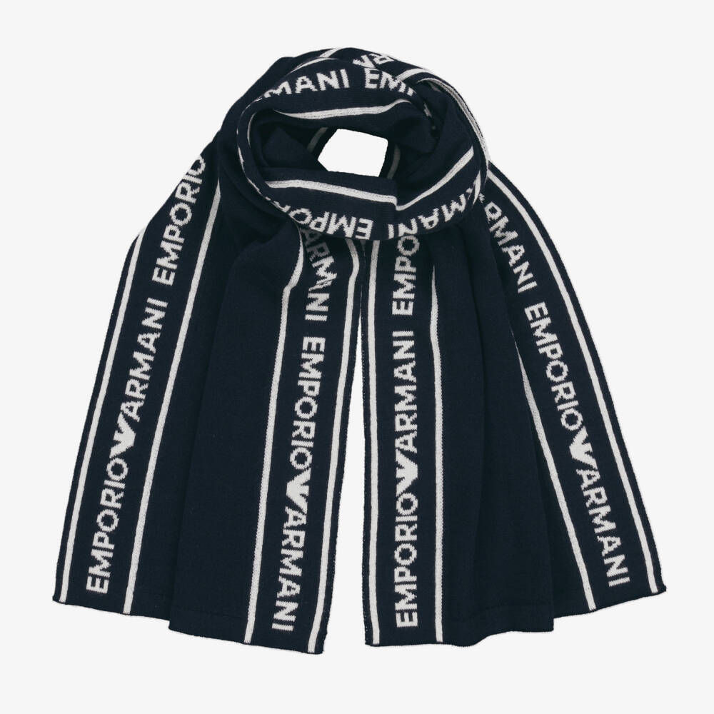 Emporio Armani-Boys Navy Wool Blend Scarf | Childrensalon Outlet