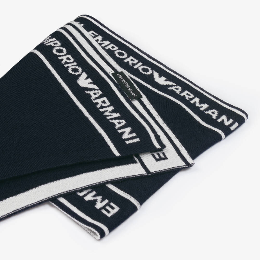 Emporio Armani-Boys Navy Wool Blend Scarf | Childrensalon Outlet