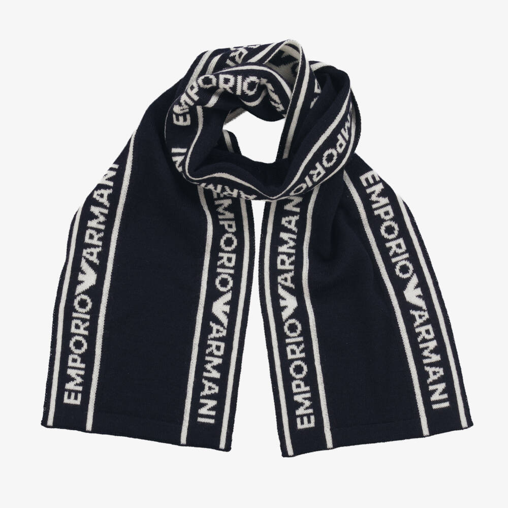 إمبوريو أرماني-طقم سكارف وقبعة صوف لون أزرق للمواليد | Childrensalon Outlet