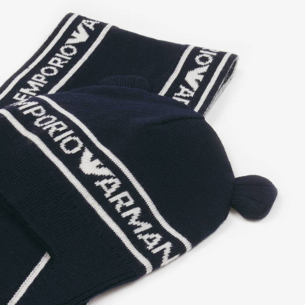 إمبوريو أرماني-طقم سكارف وقبعة صوف لون أزرق للمواليد | Childrensalon Outlet