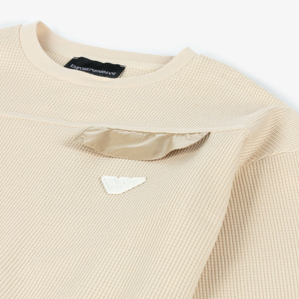 Emporio Armani-Нейтральный вафельный трикотажный топ для мальчиков | Childrensalon Outlet