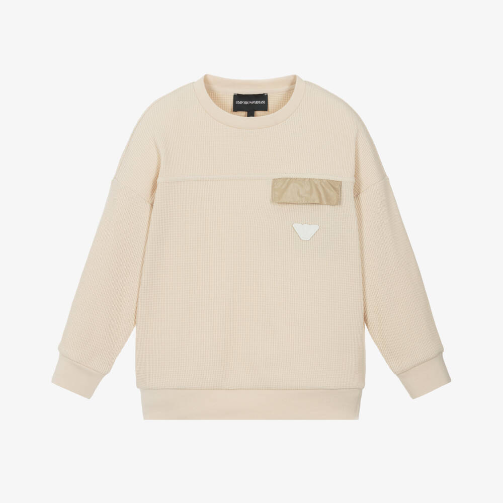 Emporio Armani-Boys Neutral Waffle Knit Top | Childrensalon Outlet