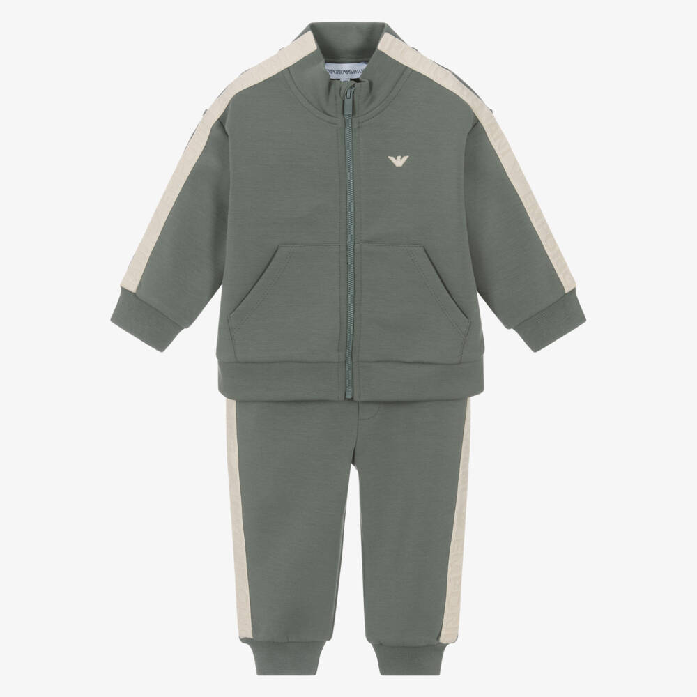 Emporio Armani-Boys Olive Stripe Logo Ensemble | Childrensalon Outlet
