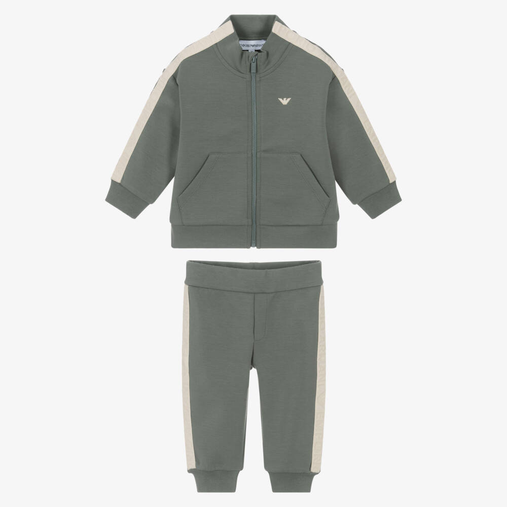 Emporio Armani-Boys Olive Stripe Logo Ensemble | Childrensalon Outlet