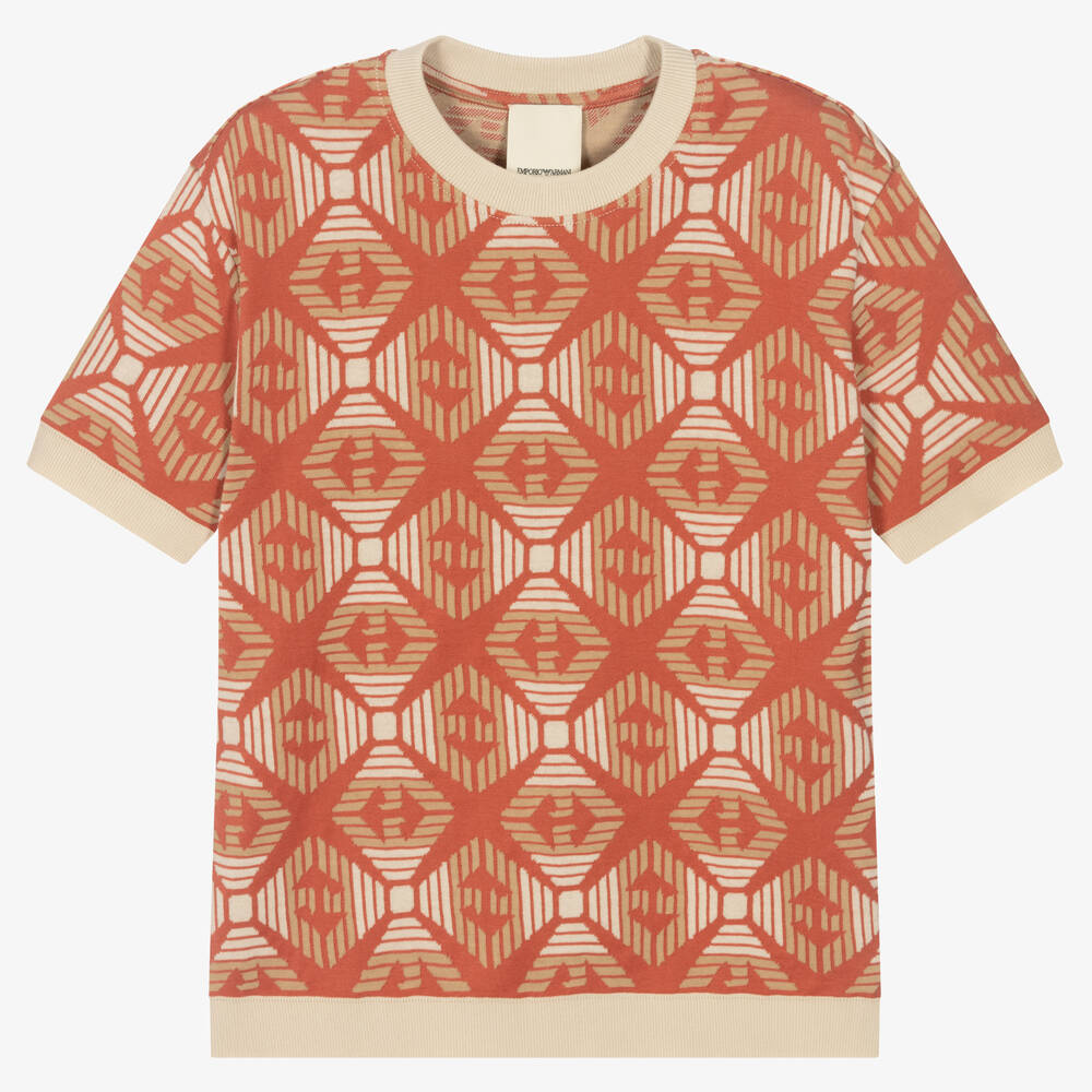 Emporio Armani - T-shirt orange en jacquard garçon | Childrensalon