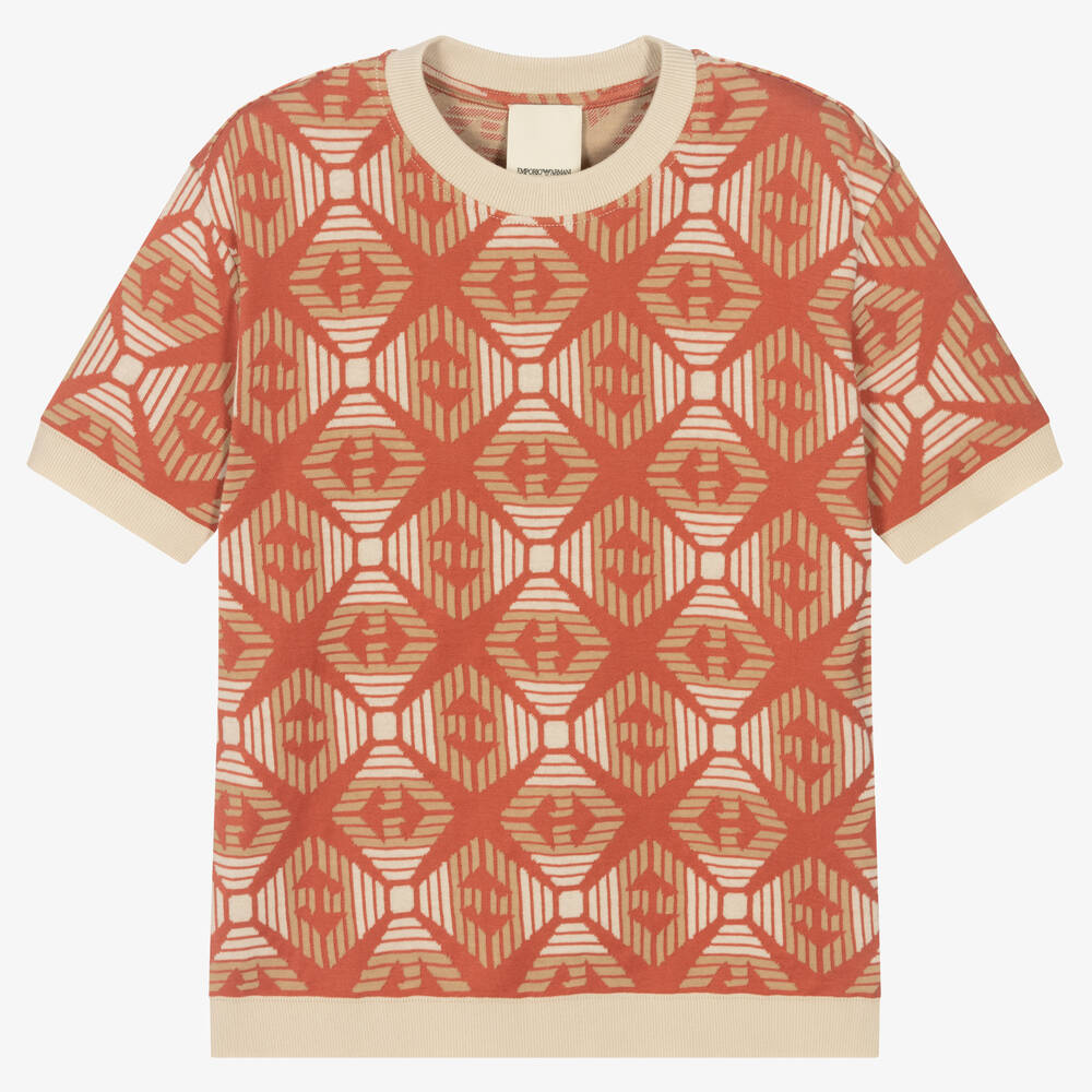 Emporio Armani - Boys Orange Jacquard Logo T-Shirt | Childrensalon