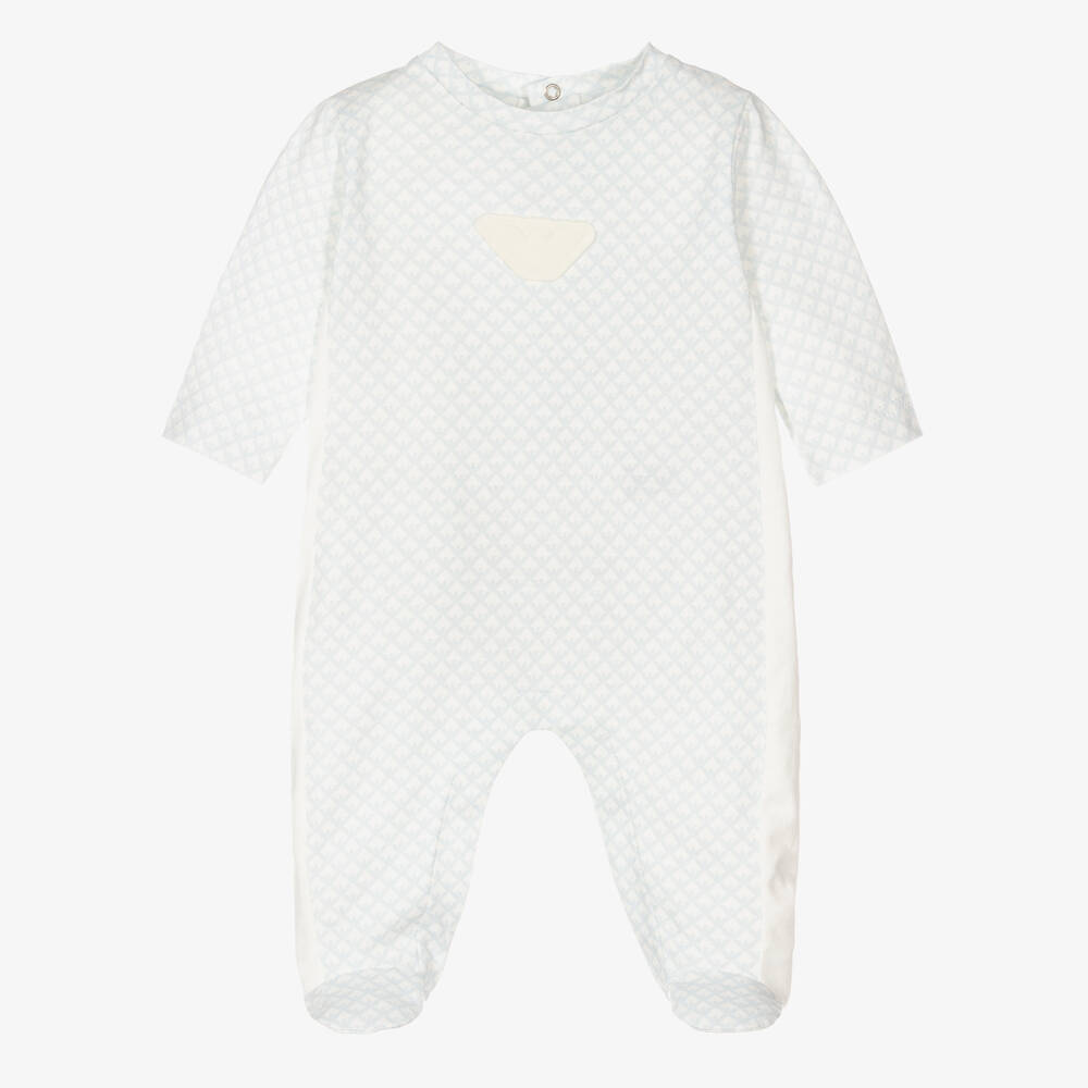 Emporio Armani - Boys Pale Blue Cotton Babygrow | Childrensalon