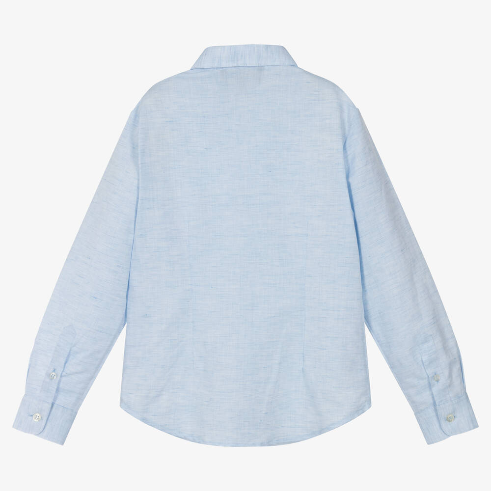 Emporio Armani-Boys Pale Blue Cotton & Linen Shirt | Childrensalon Outlet