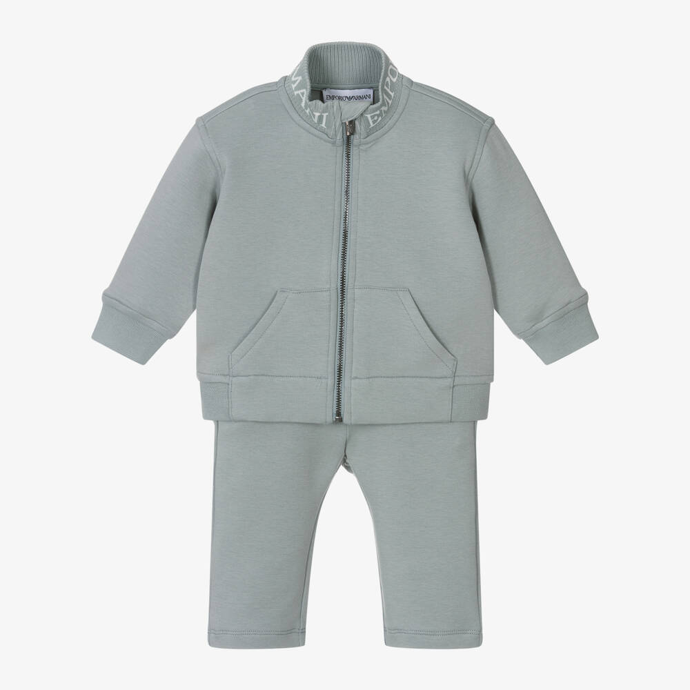 Emporio Armani-بدلة رياضية أطفال ولادي مزيج قطن لون أرزق فاتح | Childrensalon Outlet