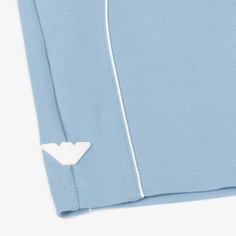 Emporio Armani-Boys Pale Blue Piqué Shorts with Rubberised Eagle Logo | Childrensalon Outlet