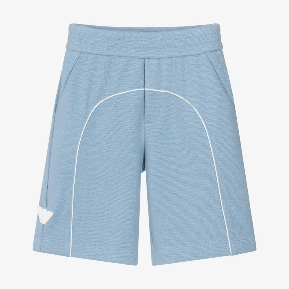 Emporio Armani-Boys Pale Blue Piqué Shorts with Rubberised Eagle Logo | Childrensalon Outlet