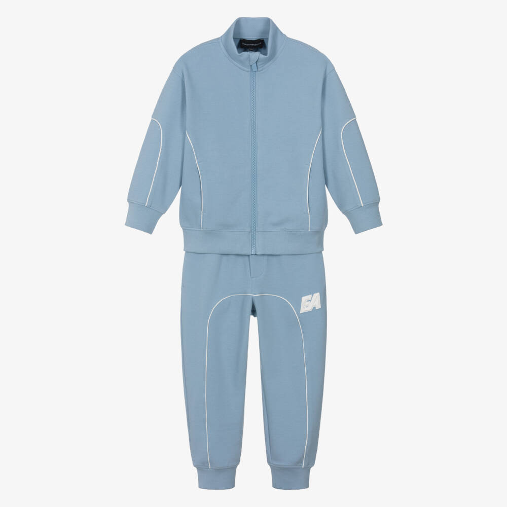Emporio Armani-Boys Pale Blue Piqué Tracksuit with Rubberised Logos | Childrensalon Outlet