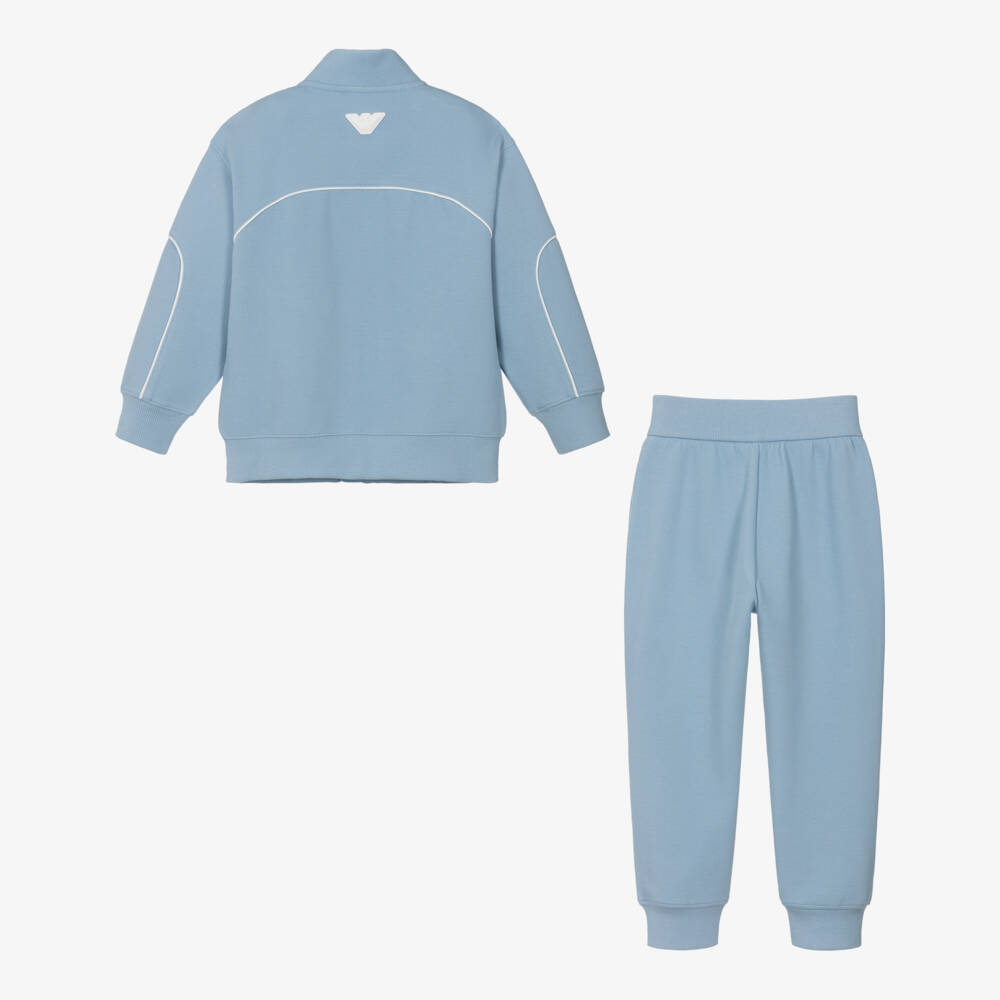 Emporio Armani-Boys Pale Blue Piqué Tracksuit with Rubberised Logos | Childrensalon Outlet