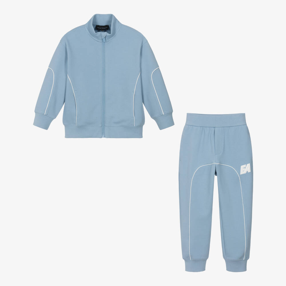 Emporio Armani-Boys Pale Blue Piqué Tracksuit with Rubberised Logos | Childrensalon Outlet