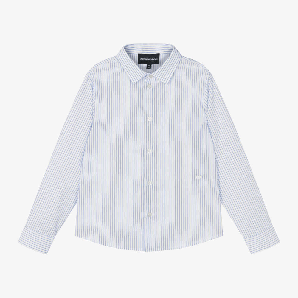 Emporio Armani-Boys Pinstriped Cotton Shirt | Childrensalon Outlet