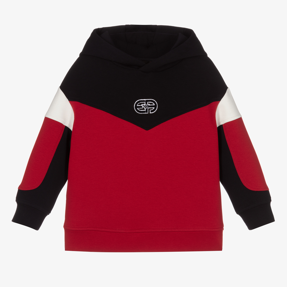 Emporio Armani - Boys Red & Blue Cotton Hoodie | Childrensalon